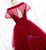 Tulle Short Sleeve Pleats Backless Burgundy Prom Dress