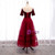 Burgundy Tulle Velvet Short Sleeve Ankle Length Prom Dress