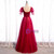 Burgundy Tulle Square Short Sleeve Beading Prom Dress
