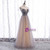 Gray Tulle Scoop Sleeve Beading Sequins Prom Dress