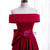 Simple Burgundy Satin Off the Shoulder Bow Prom Dress