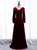 Unique Burgundy Velvet Long Sleeve V-neck Pleats Prom Dress