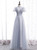 Gray Tulle Sequins High Neck Short Sleeve Beading Prom Dress
