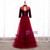Burgund Tulle Velvet Half Sleeve Beading Prom Dress