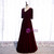 V-neck Short Sleeve Velvet Long Burgundy Prom Dress