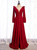 A-Line Burgundy Velvet Long Sleeve Prom Dress With Split