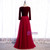 Burgundy Tulle Velvet Long Sleeve Pleats Prom Dress