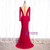 Burgundy Mermaid Lace Long Sleeve Beading Prom Dress