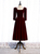 Dark Burgundy Velvet Square Half Sleeve Tea Length Prom Dress