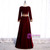 Burgundy Velvet Long Sleeve Appliques V-neck Prom Dress