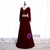 Burgundy Velvet Long Sleeve Appliques V-neck Prom Dress