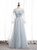 Light Blue Tulle Spaghetti Straps Long Sleeve Pleats Prom Dress