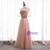 A-Line Pink Tulle Velvet High Neck Short Sleeve Prom Dress