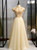 Gold Tulle High Neck Beading Open Back Prom Dress