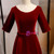 Burgundy Tulle Velvet Short Sleeve Prom Dress