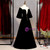 Fancy Black Velvet Horn Sleeve Illusion Prom Dress