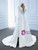 White Satin Long Sleeve Illusion V-neck Pearls Wedding Dress