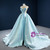 Light Blue Satin Cap Sleeve Illusion Pleats Prom Dress