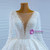 White Satin Long Sleeve Pearls Illusion Wedding Dress