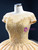 Gold Ball Gown Sequins Cap Sleeve Appliques Prom Dress