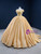 Gold Ball Gown Sequins Cap Sleeve Appliques Prom Dress