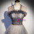 A-Line Gray Tulle Pleats Beading Prom Dress