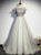 A-Line Gray Tulle Short Sleeve Beading Prom Dress