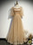 Champagne Tulle Embroidery Puff Sleeve Prom Dress