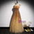 Gold Sequins One Shoulder Pleats Corset Prom Dress