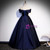 Navy Blue Satin Off the Shoulder Prom Dress