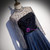 Navy Blue Tulle Sequins High Neck Long SLeeve Beading Prom Dress