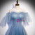 Blue Tulle Sequins Off the Shoulder Beading Pleats Prom Dress