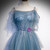 Blue Tulle Spagehtti Straps Beading Prom Dress