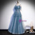 Blue Tulle Spagehtti Straps Beading Prom Dress