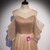 Champagne Tulle Short Sleeve Pearls Prom Dress