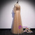 Champagne Tulle Short Sleeve Pearls Prom Dress