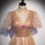 Gold Tulle High Neck Short Sleeve Beading Prom Dress