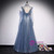 Blue Tulle Long Sleeve High Neck Backless Prom Dress