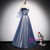 Blue Tulle Velvet Off the Shoulder Beading Prom Dress