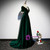 Dark Green Velvet Short Sleeve Open Back Beading Prom Dress