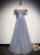 Gray Blue Tulle Sequins Off the Shoulder Beading Crystal Prom Dress