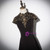 Black Satin Sequins Cap Sleeve High Neck Prom Dress