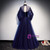 Navy Blue Tulle Velvet Long Sleeve Prom Dress
