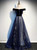 Navy Blue Tulle Velvet Off the Shoulder Prom Dress