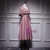 Pink Satin Lace V-neck V-neck Bat Pearls Tea Length Prom Dress