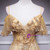 Gold Tulle Lace Sequins Appliques Backless Spaghetti Straps Prom Dress