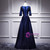 Navy Blue Satin Short Sleeve Appliques Beading Prom Dress