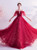 In Stock:Ship in 48 Hours Burgundy Tulle Sequins Beading Short Sleeve Prom Dress