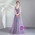 In Stock:Ship in 48 Hours Purple Tulle Long Sleeve Embroidery Appliques Prom Dress
