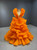 Orange Ball Gown Tulle Tiers See Through V-neck Prom Dress